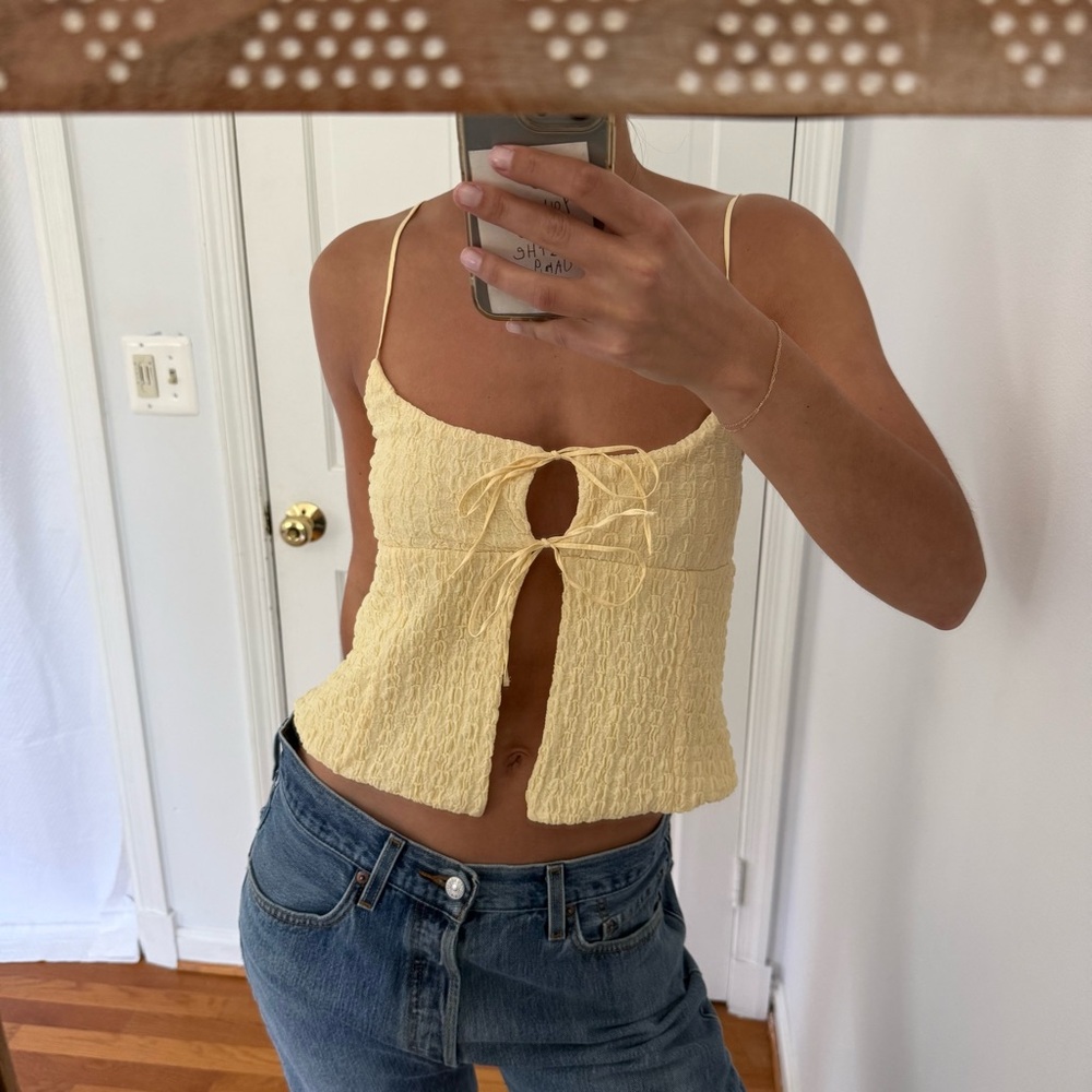 Zara Yellow Top - front tie, medium